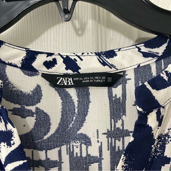Zara Navy White Mixed Print Midi Dress Flowy Comfy Designer Work Wear Casual XL - Picture 5 of 10